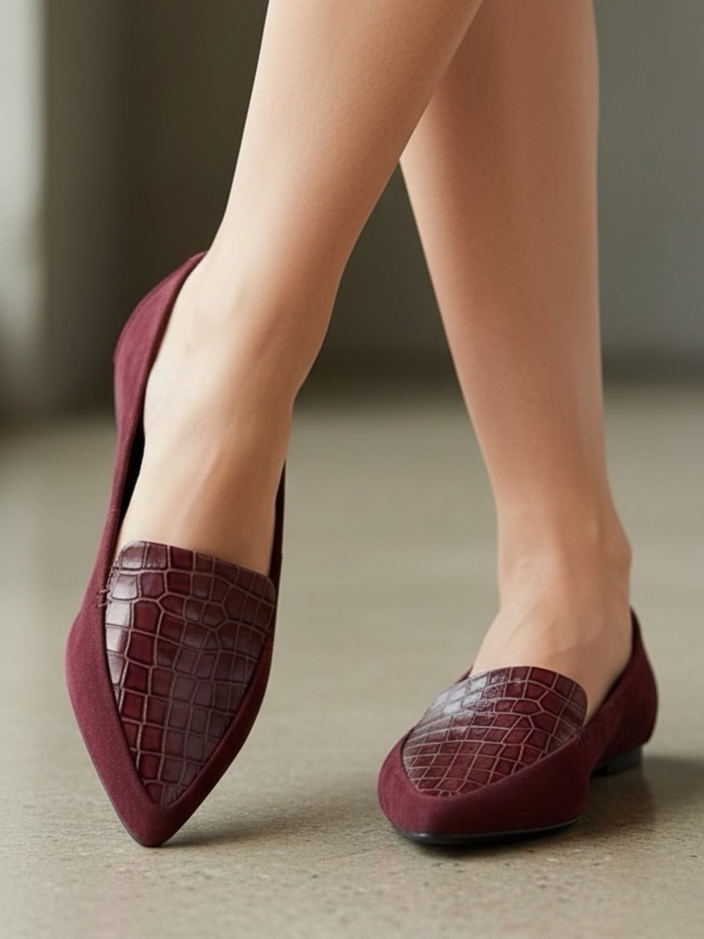 Essex Lane Aleanor Suede Croc Pointed Toe Flats Wine Burgundy Loafers 8.5 NIB